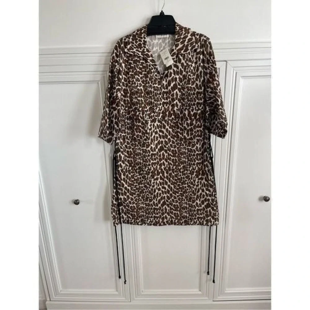 Tory Burch‎ Reva leopard print cotton poplin shirtdress size 14 NJ